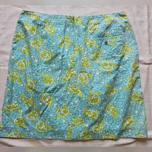 Lilly Pulitzer Skirt Mosaic Blue Green Turtles Sz 14